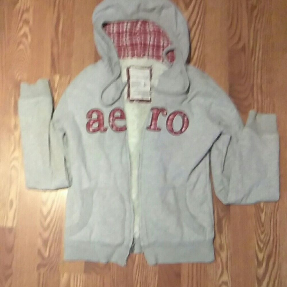 Grey and red plaid/fur coat